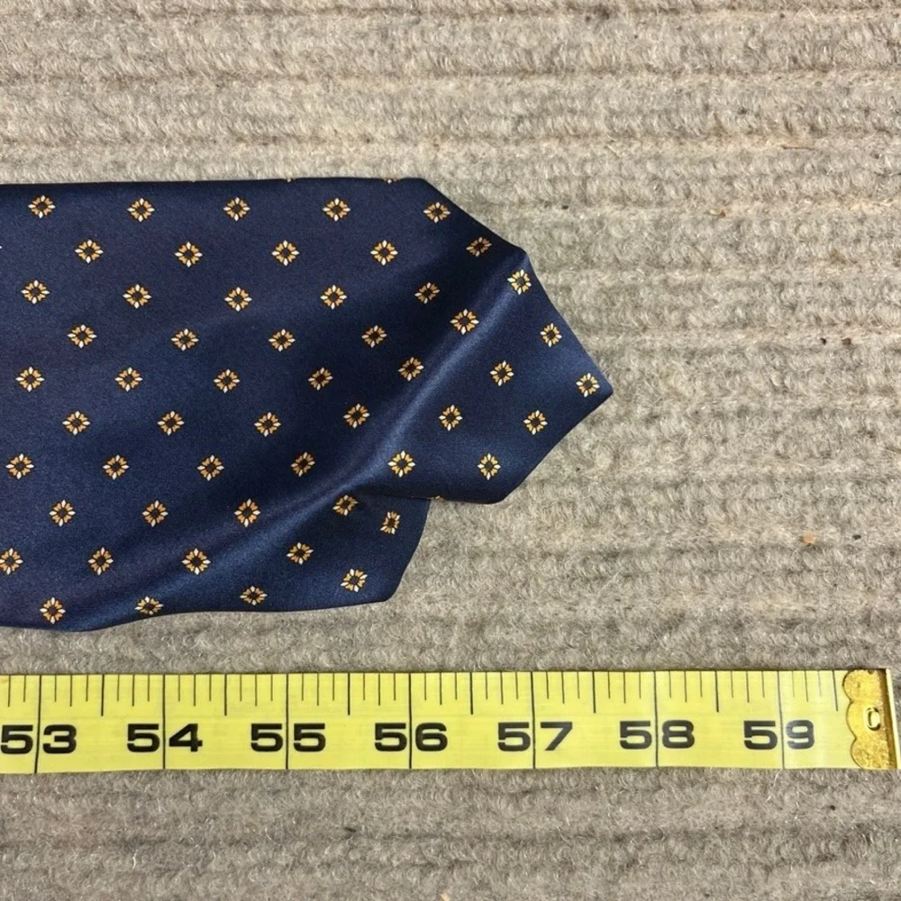 Marco Laurenti Italy Mens Silk Tie Navy Blue Gold Geometric Medallion Formal